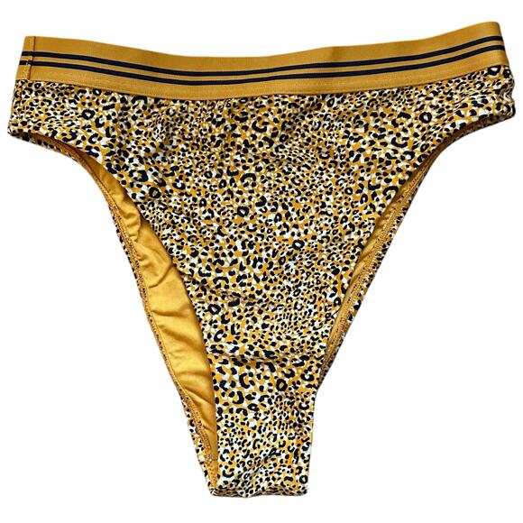 SEAFOLLY Women's Hi Rise Bikini Bottom Yellow Blue Animal Print US Size 8 - Picture 1 of 8
